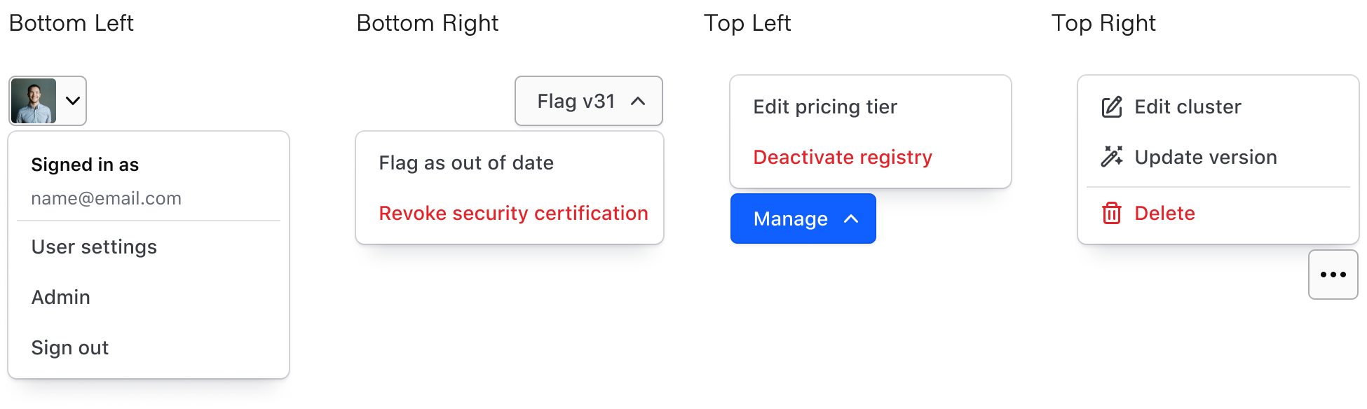 Dropdown list placement examples